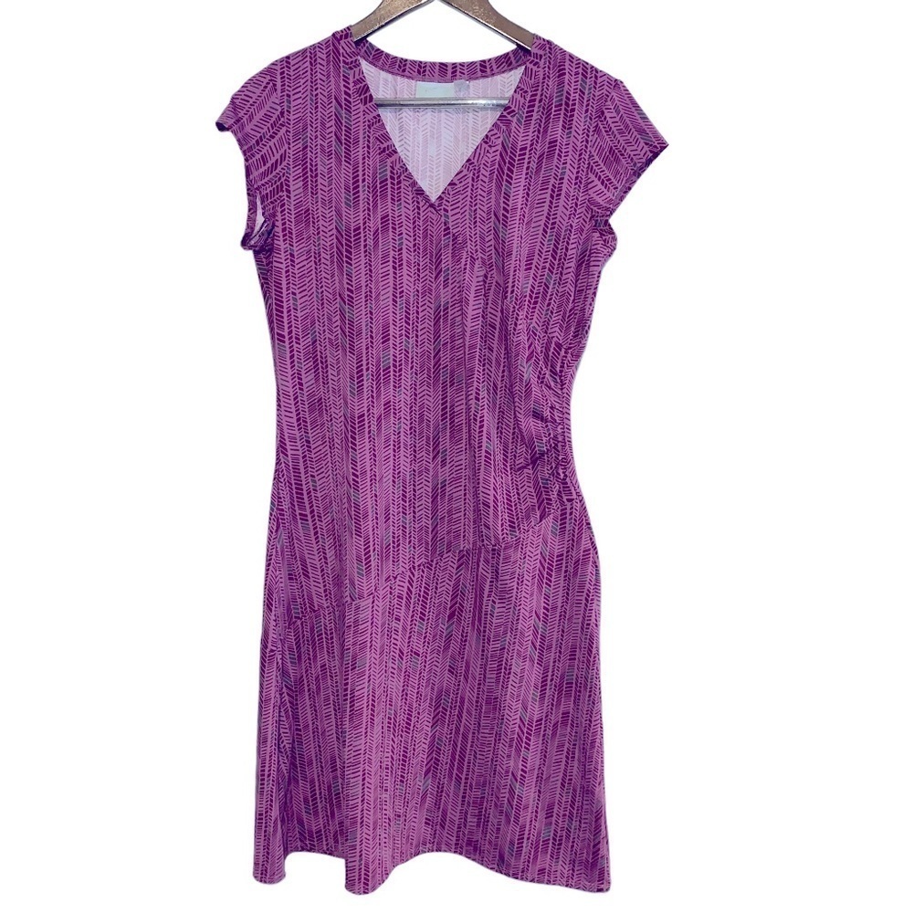Athleta Faux Wrap Dress Medium Purple Ruched Stretch Jersey Athleisure Travel - Picture 2 of 6